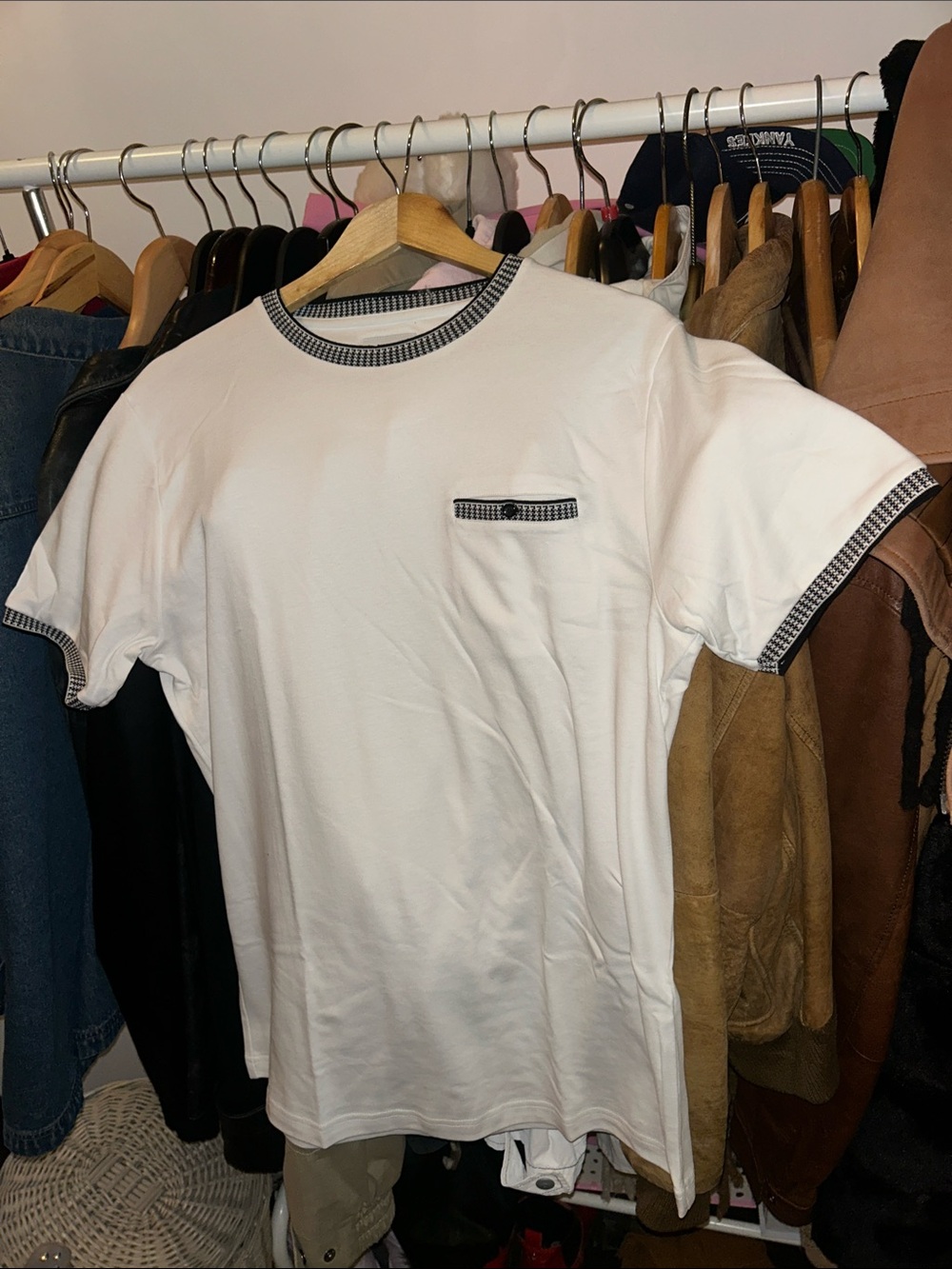 White Short-Sleeve Crewneck T-Shirt with Black Trim